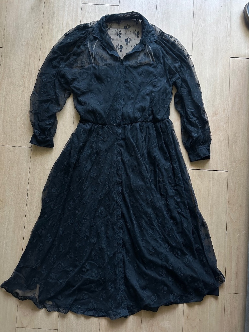 Vintage Albert Capraro Gothic Victorian Romantic Black Overlay Dress Size 12